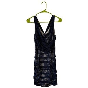 Navy Blue Lace Mini Bodycon Dress - Size S